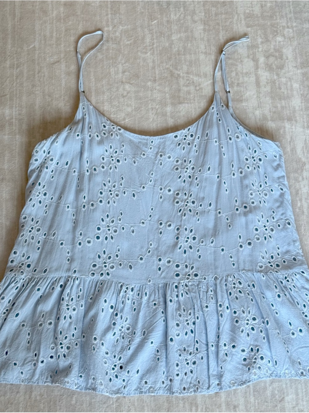 Velvet by Graham & Spencer Light Blue Eyelet Peplum Cami, size Medium